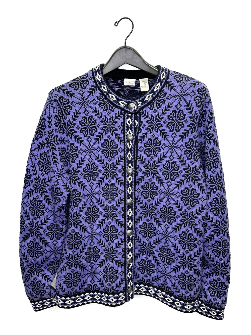 Vintage L.L.Bean Fair Isle Snowflake Cotton Cardigan Sweater Women’s Size Large